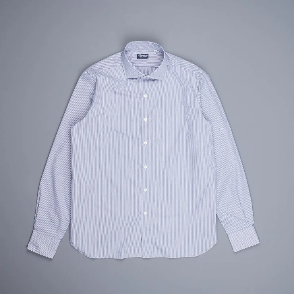 Finamore 'Traveller' Shirt Napoli Fit Collar Eduardo Navy Stripe Alumo poplin