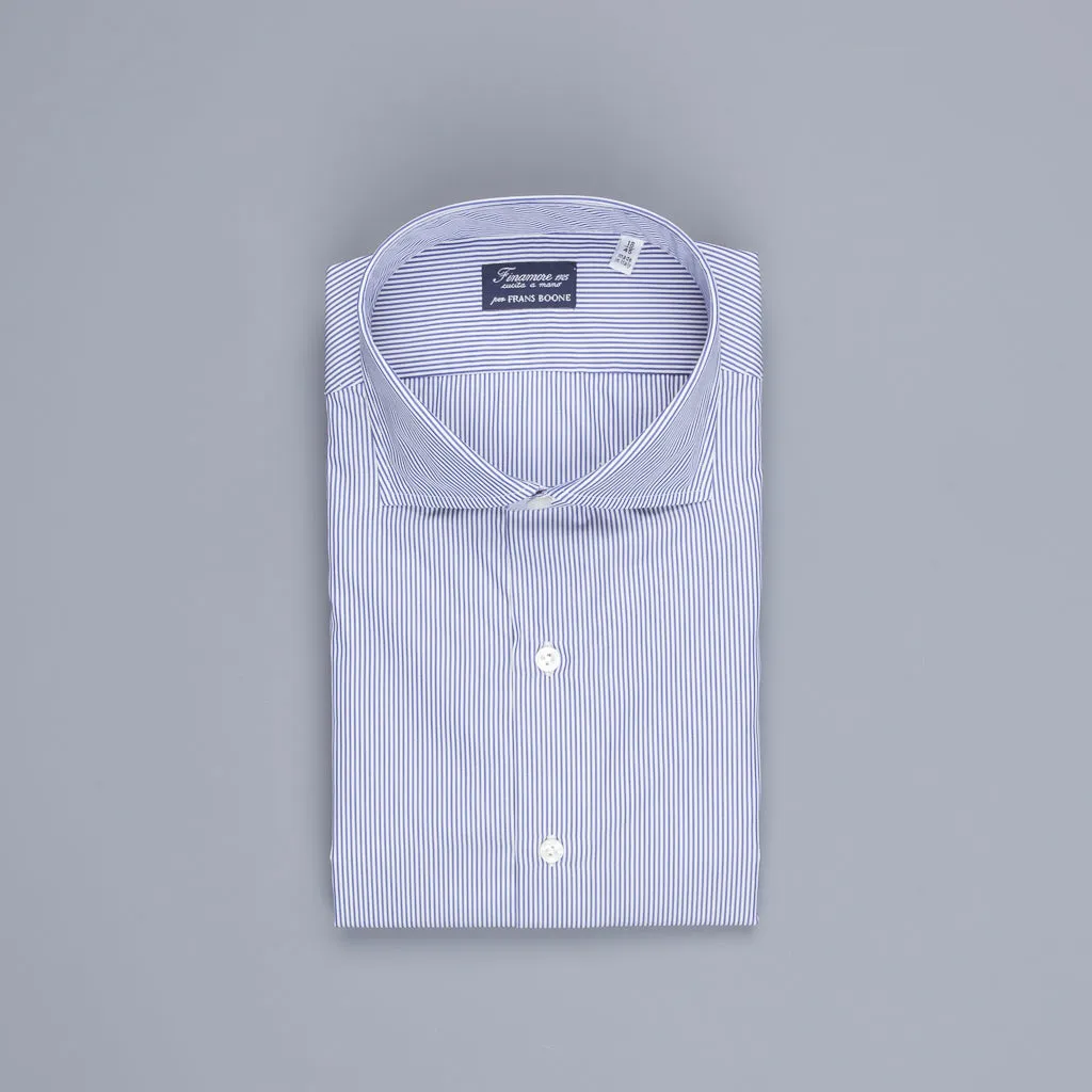 Finamore 'Traveller' Shirt Napoli Fit Collar Eduardo Navy Stripe Alumo poplin