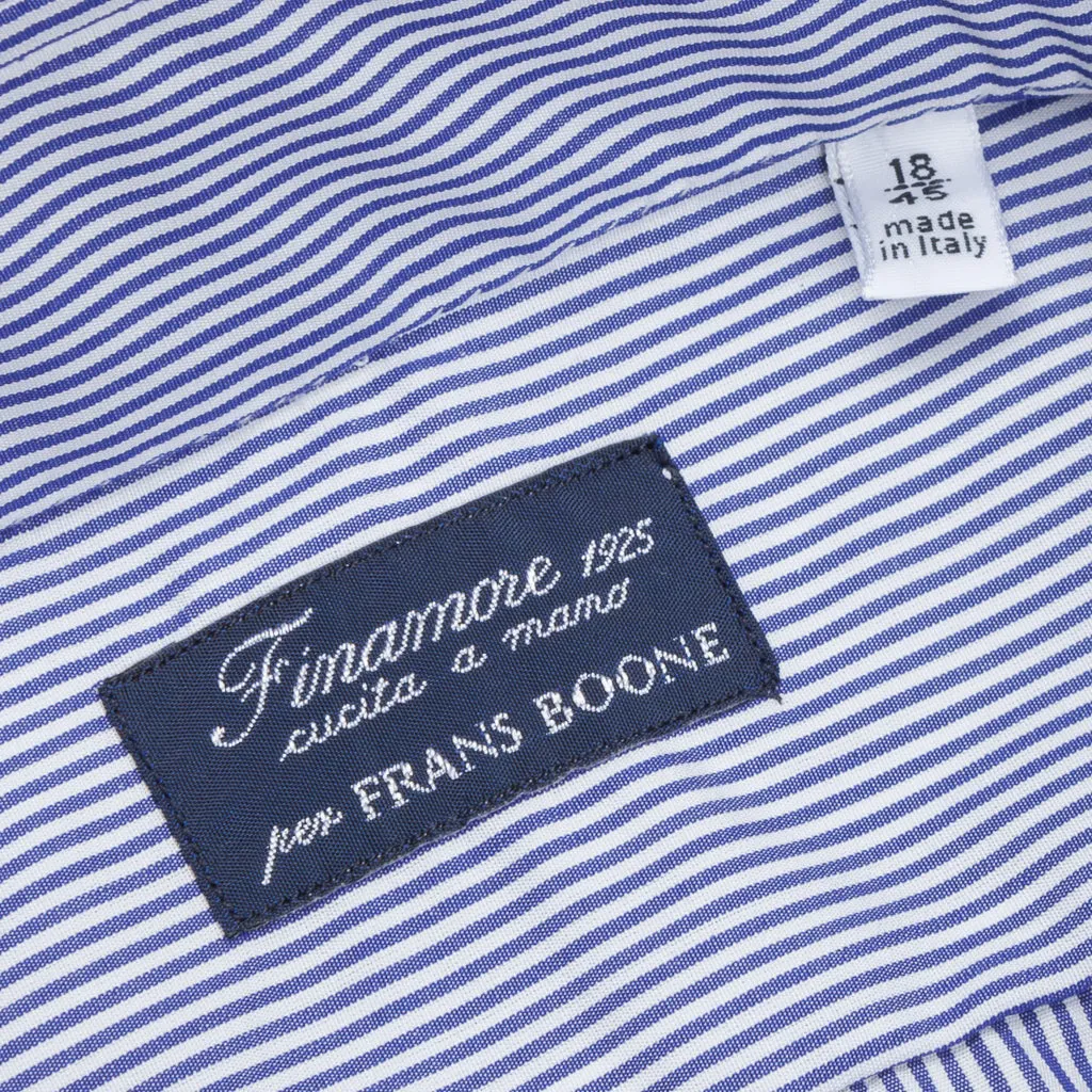 Finamore 'Traveller' Shirt Napoli Fit Collar Eduardo Navy Stripe Alumo poplin