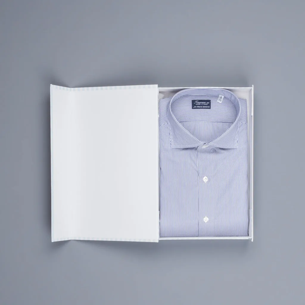 Finamore 'Traveller' Shirt Napoli Fit Collar Eduardo Navy Stripe Alumo poplin