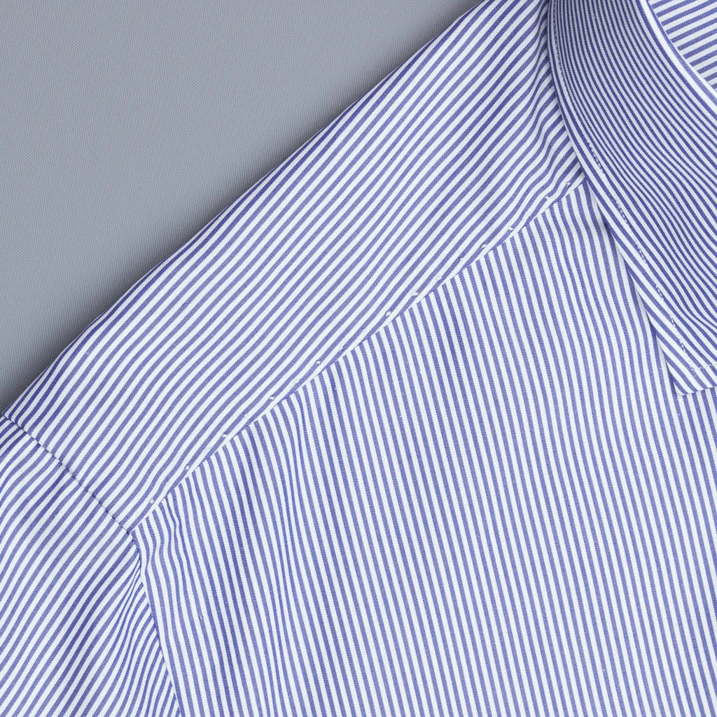 Finamore 'Traveller' Shirt Napoli Fit Collar Eduardo Navy Stripe Alumo poplin