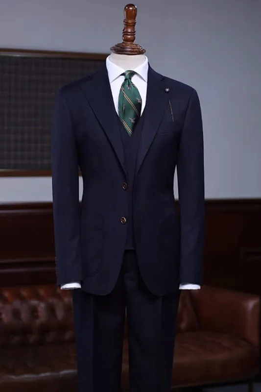 Formal Black Peaked Lapel 3 Piece Business Suit