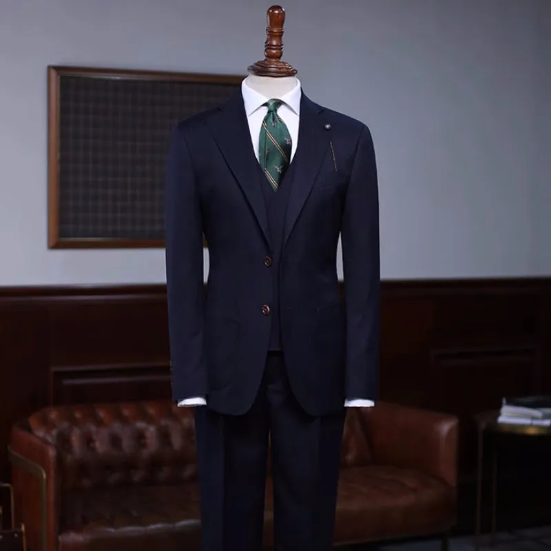 Formal Black Peaked Lapel 3 Piece Business Suit