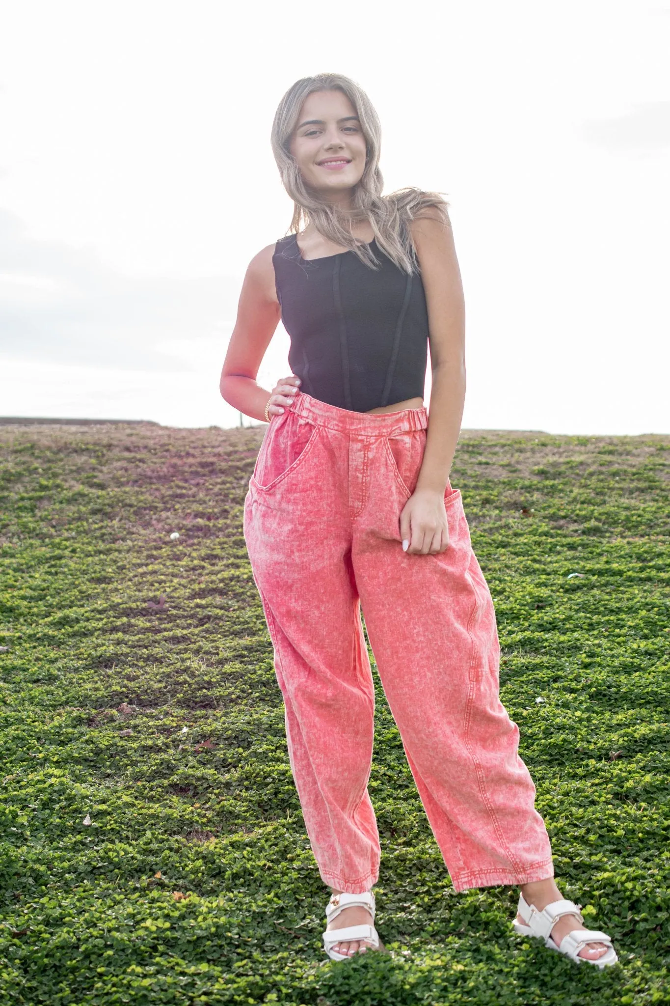 Free People: High Road Pull On Barrel in Mandarin Red