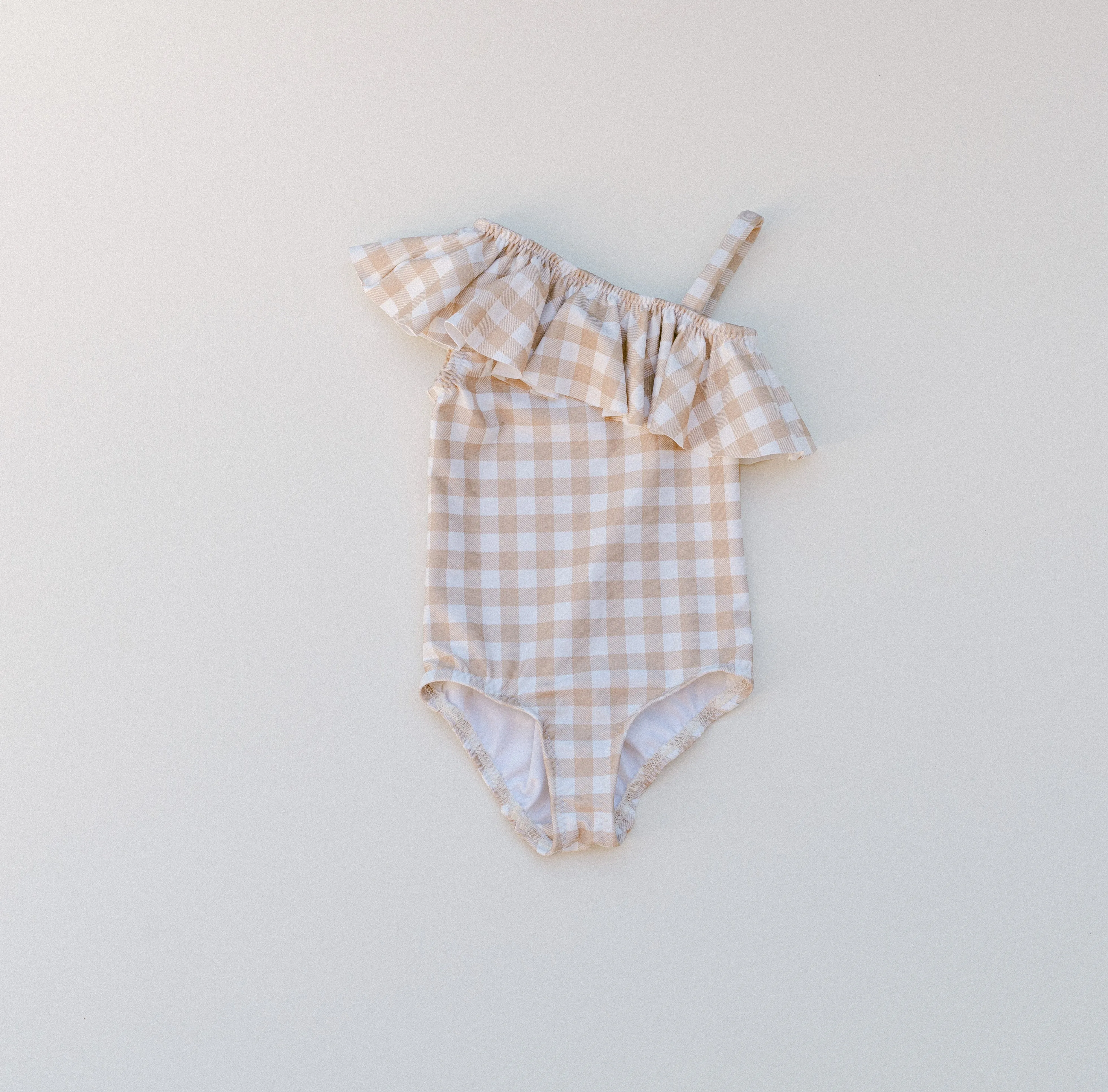 Gingham One Shoulder Swim Suits