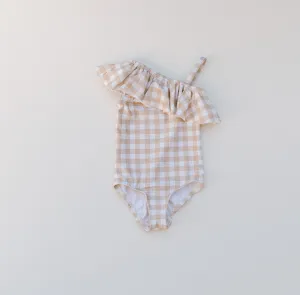 Gingham One Shoulder Swim Suits