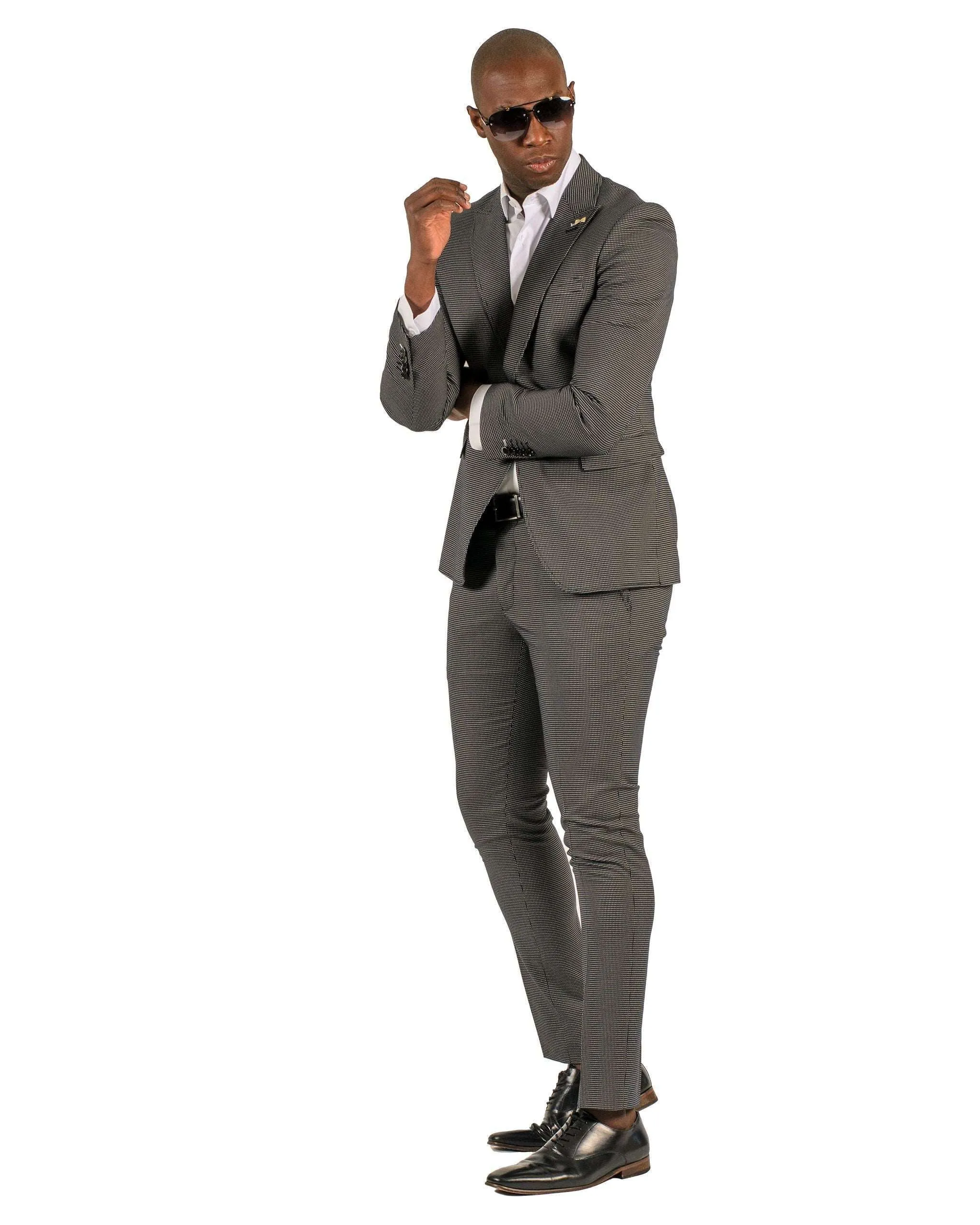 Giovanni Testi 1 Button Peak Lapel Black Travel suit GTRVL1P-1883 BLK/WHITE