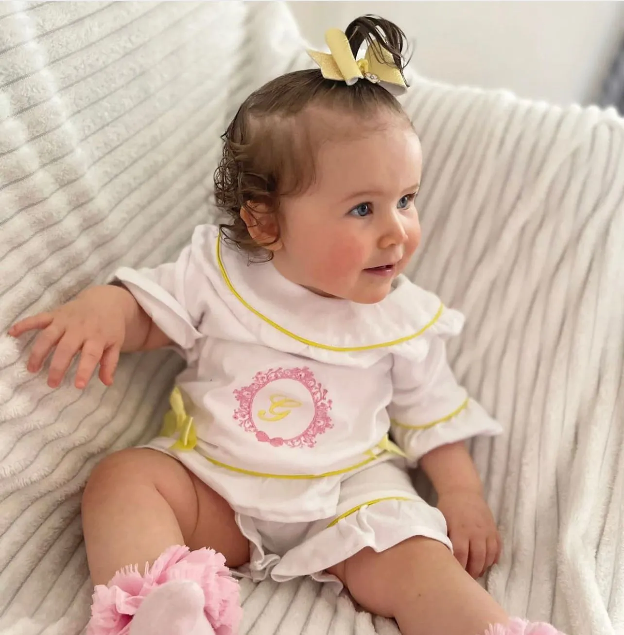 Girls  Luxe pyjamas - Summer Yellow or Pink (Choose your own Embroidery options available) 🤍