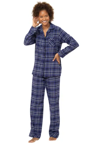 Glitzy Plaid Button-Front Pajamas - Navy - Final Sale