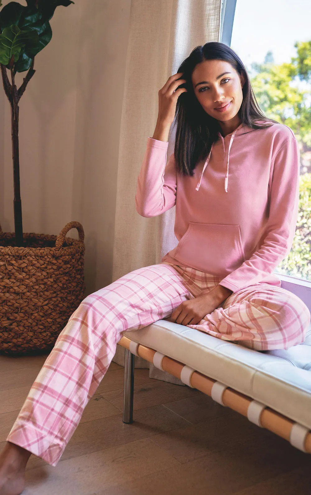 Glitzy Plaid Hoodie Pajamas