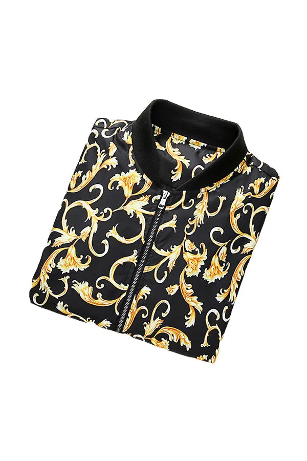 Gold Floral Bomber Jacket