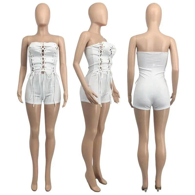 goosudu Lace Up Sexy Jumpsuit Women Club Outfits Elegant Romper Shorts Jumpsuit Bodycon Playsuit One Piece Summer Overalls for Women