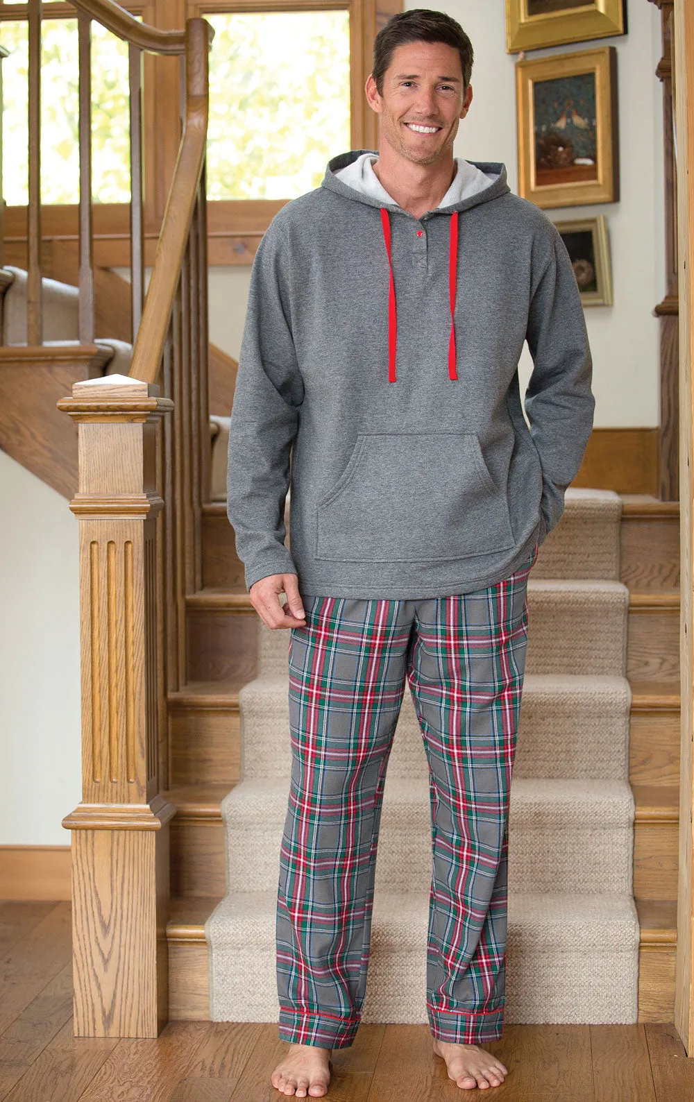 Gray Plaid Hoodie & Pant Men's Pajamas - Family Set