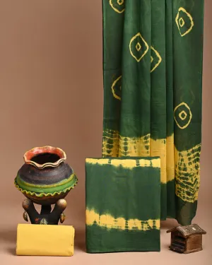 Green Bandhej Cotton Handblock Print suit