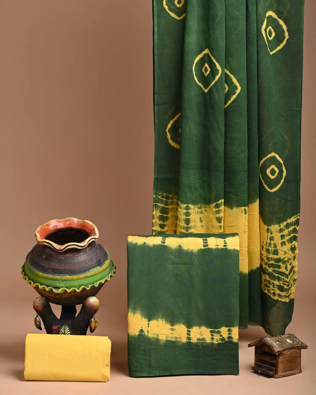 Green Bandhej Cotton Handblock Print suit