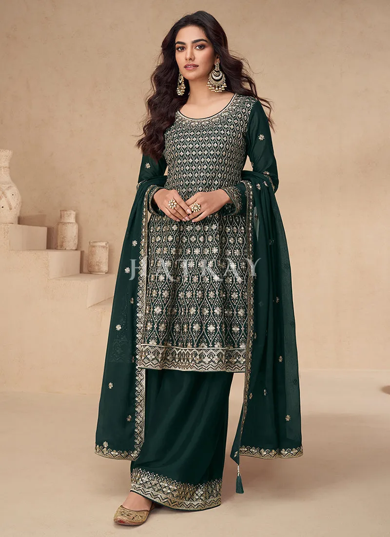 Green Peplum Style Palazzo Suit