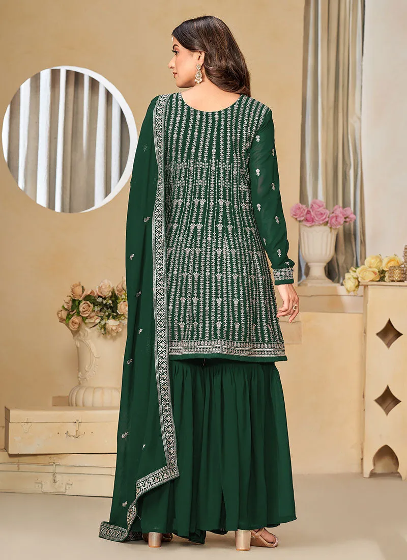 Green Sequence Embroidery Gharara Suit