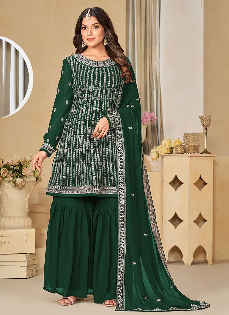 Green Sequence Embroidery Gharara Suit