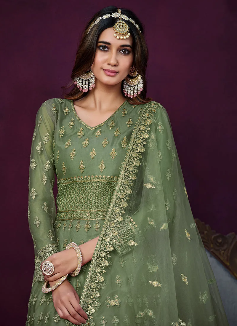 Green Sequence Embroidery Traditional Anarkali Suit