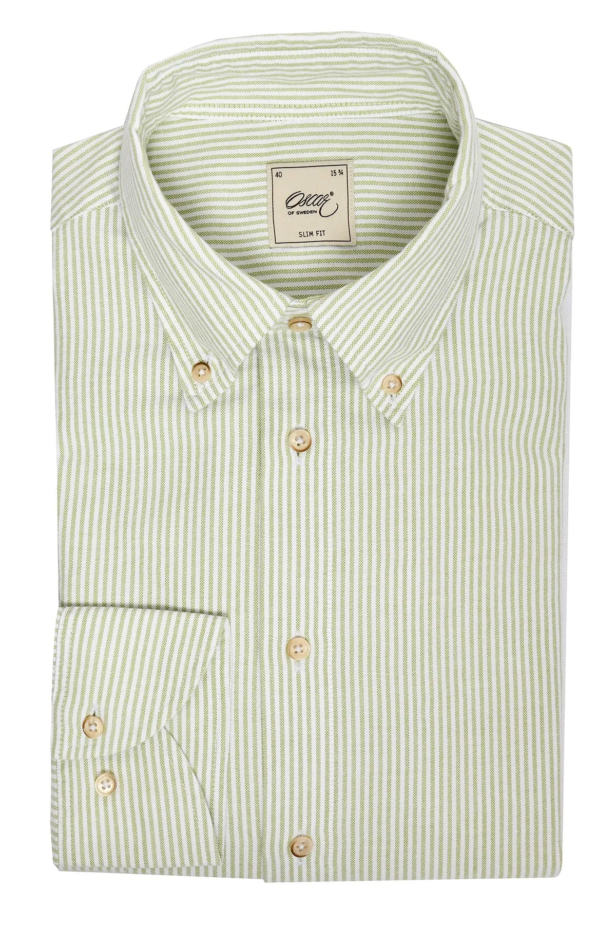 Green striped washed oxford regular fit shirt