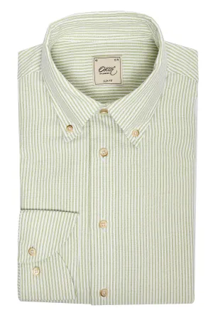 Green striped washed oxford regular fit shirt