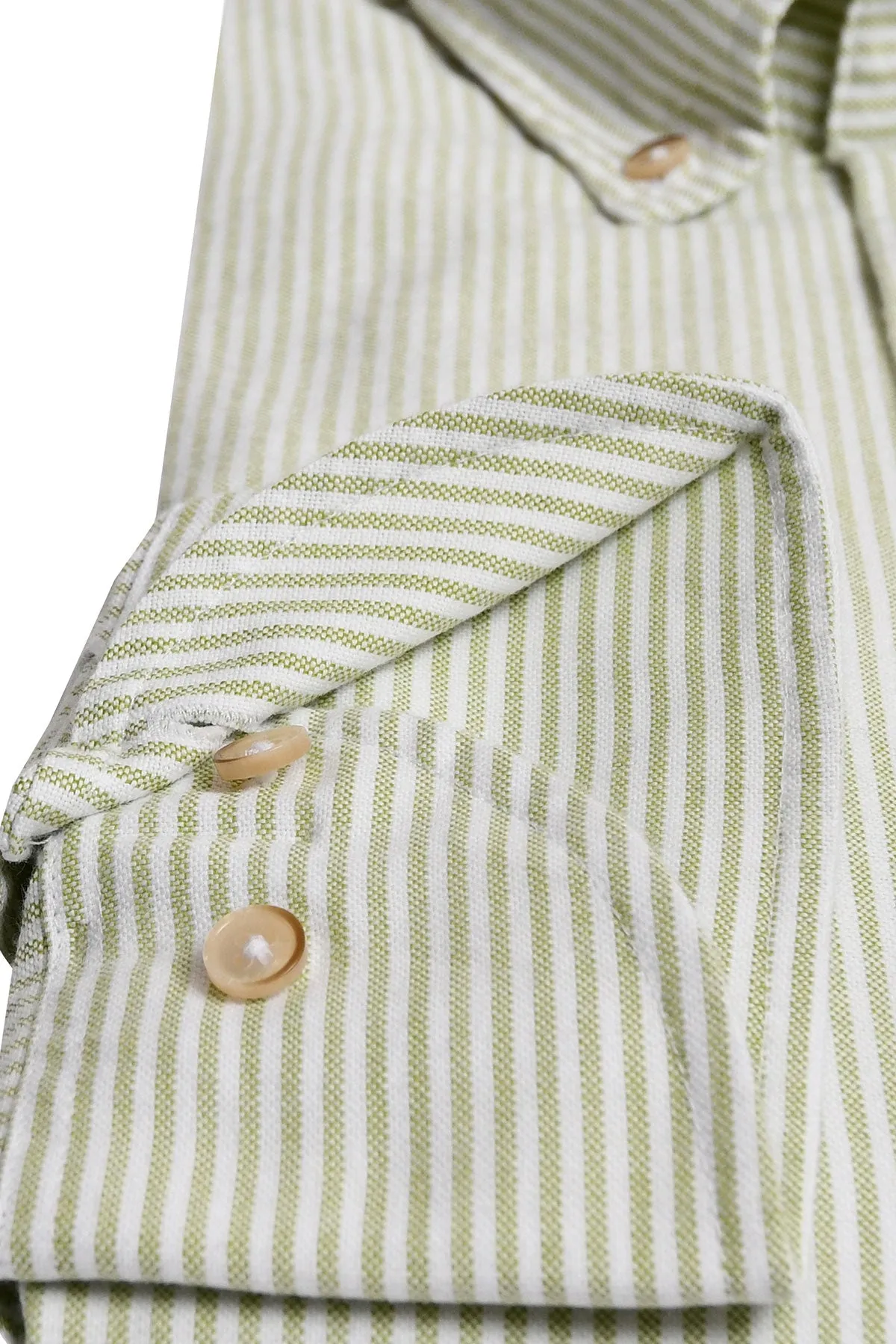 Green striped washed oxford regular fit shirt