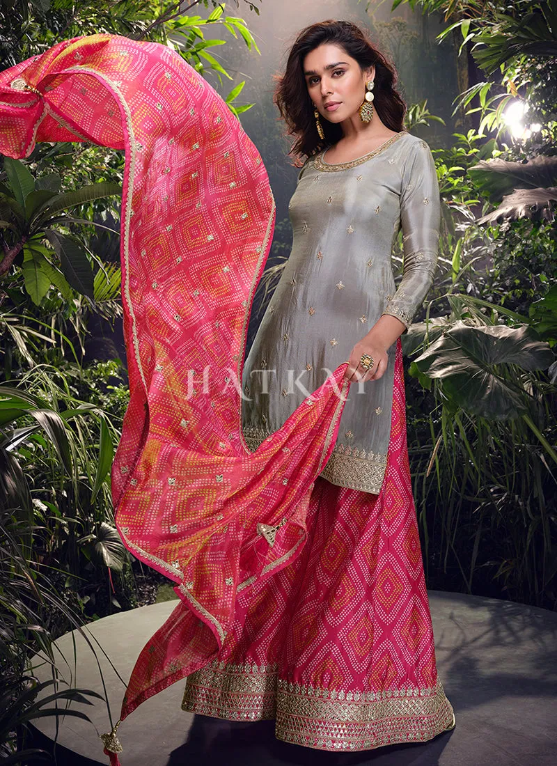 Grey And Pink Wedding Sharara Suit
