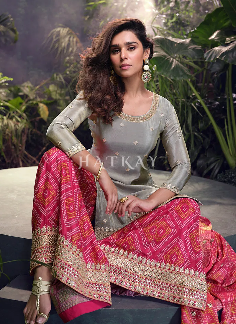 Grey And Pink Wedding Sharara Suit