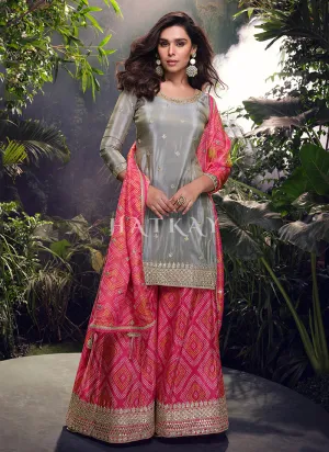 Grey And Pink Wedding Sharara Suit