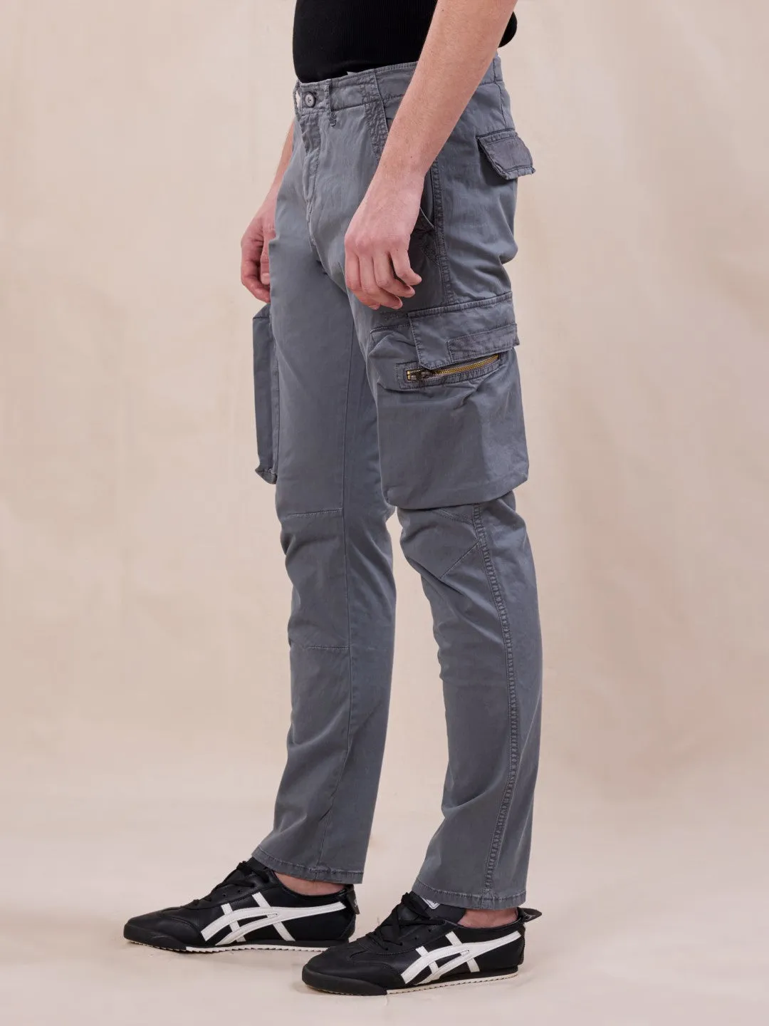 Grey Cotton Stretch Cargo pants