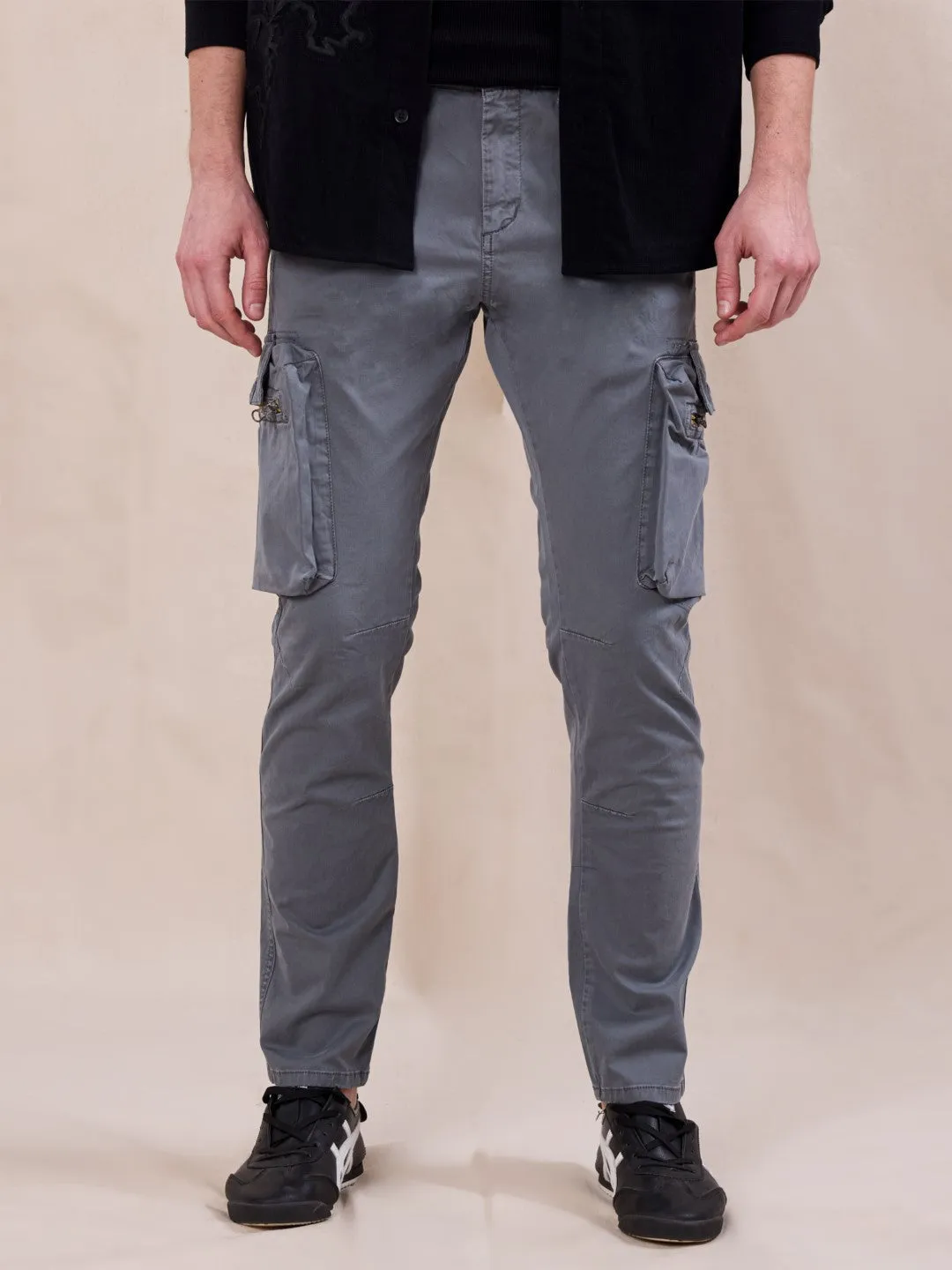 Grey Cotton Stretch Cargo pants