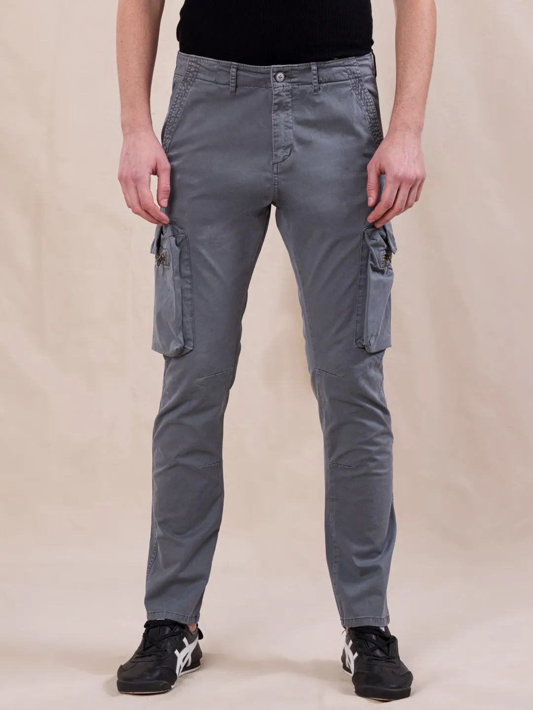 Grey Cotton Stretch Cargo pants