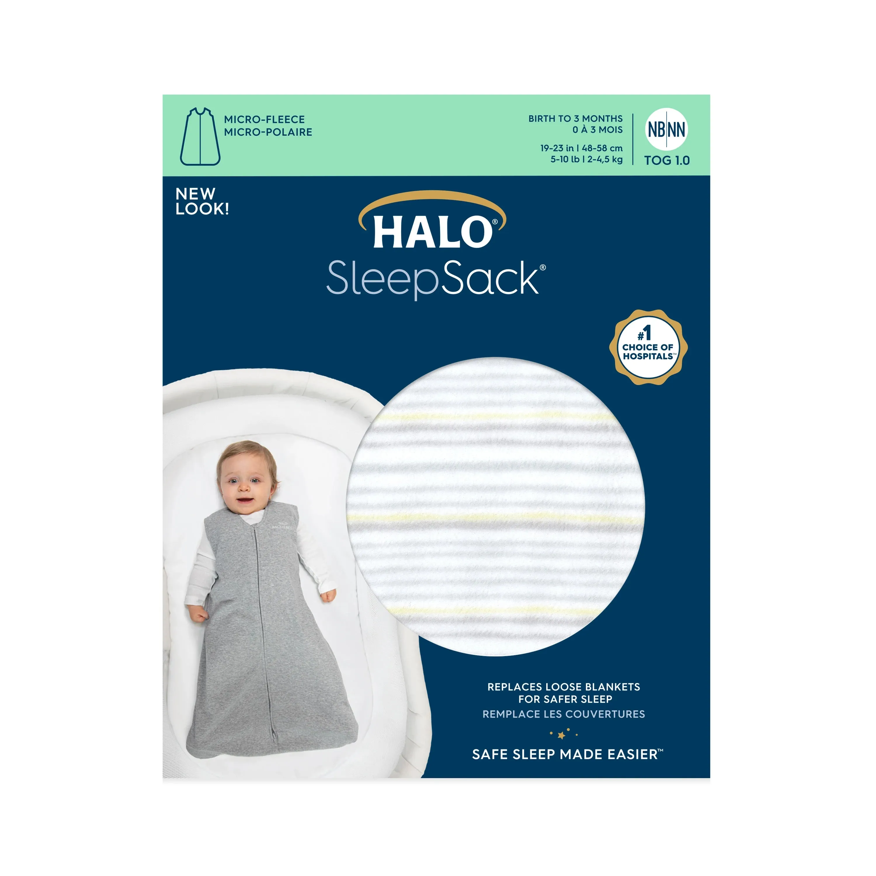 Halo Sleep Micro-Fleece Sleep Sack in “Multi Stripe Grey” : Size NB to 6 M /TOG 1.0