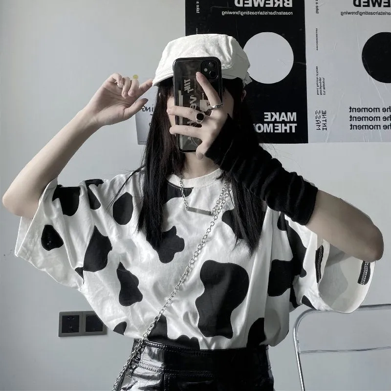 Harajuku Cow Print Short T-shirts