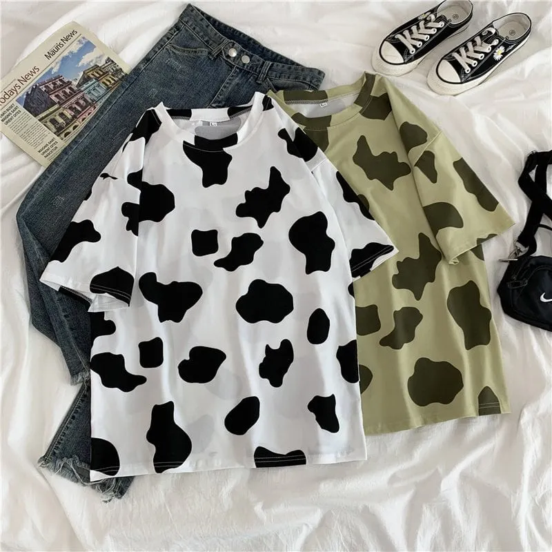 Harajuku Cow Print Short T-shirts