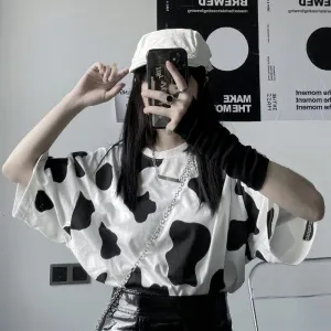 Harajuku Cow Print Short T-shirts