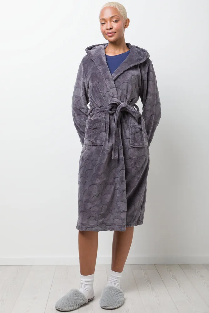 Heart Embossed Fleece Hooded Gown Black