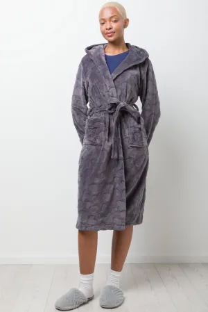 Heart Embossed Fleece Hooded Gown Black