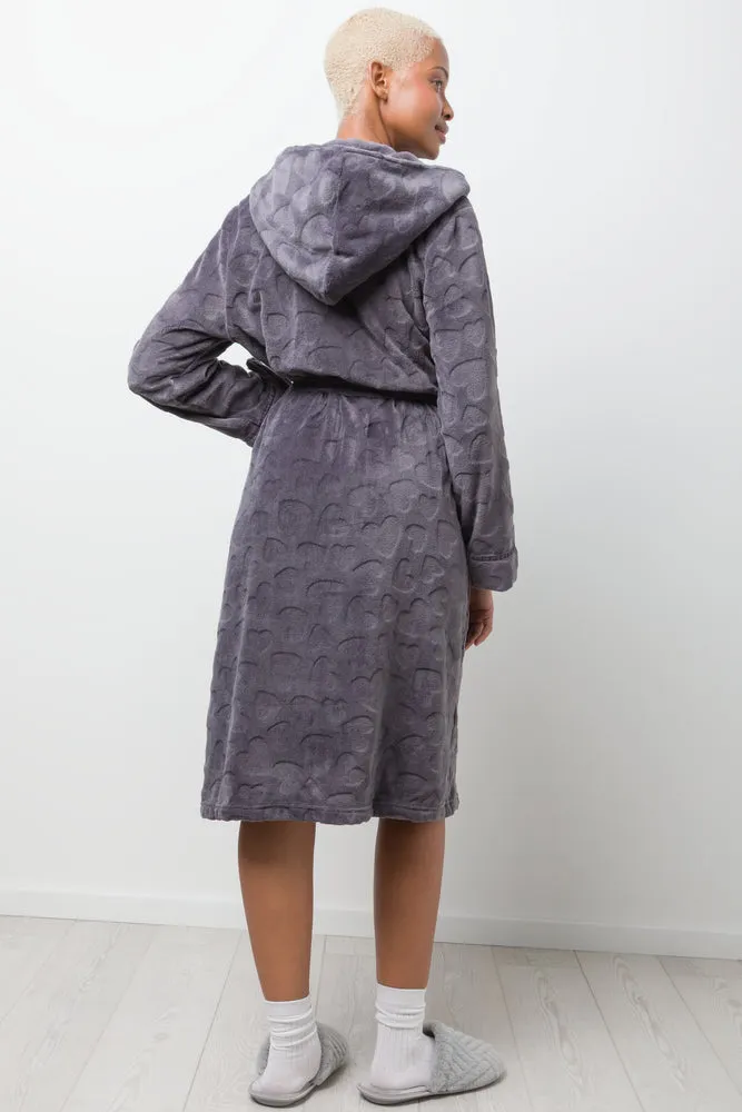 Heart Embossed Fleece Hooded Gown Black