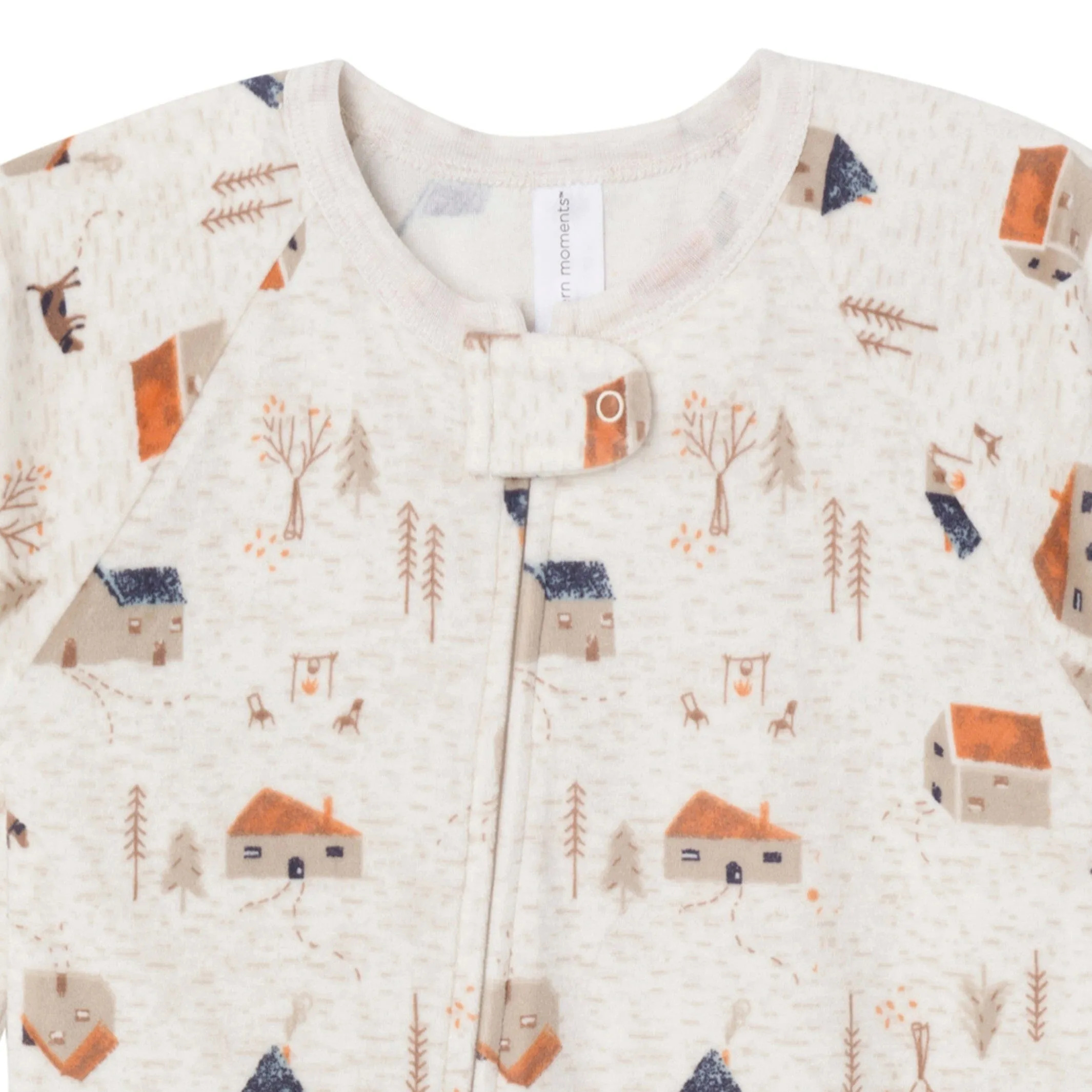 Infant and Toddler Boys Oatmeal Village Footed Fleece Pajamas