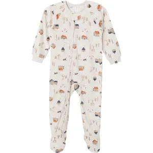 Infant and Toddler Boys Oatmeal Village Footed Fleece Pajamas