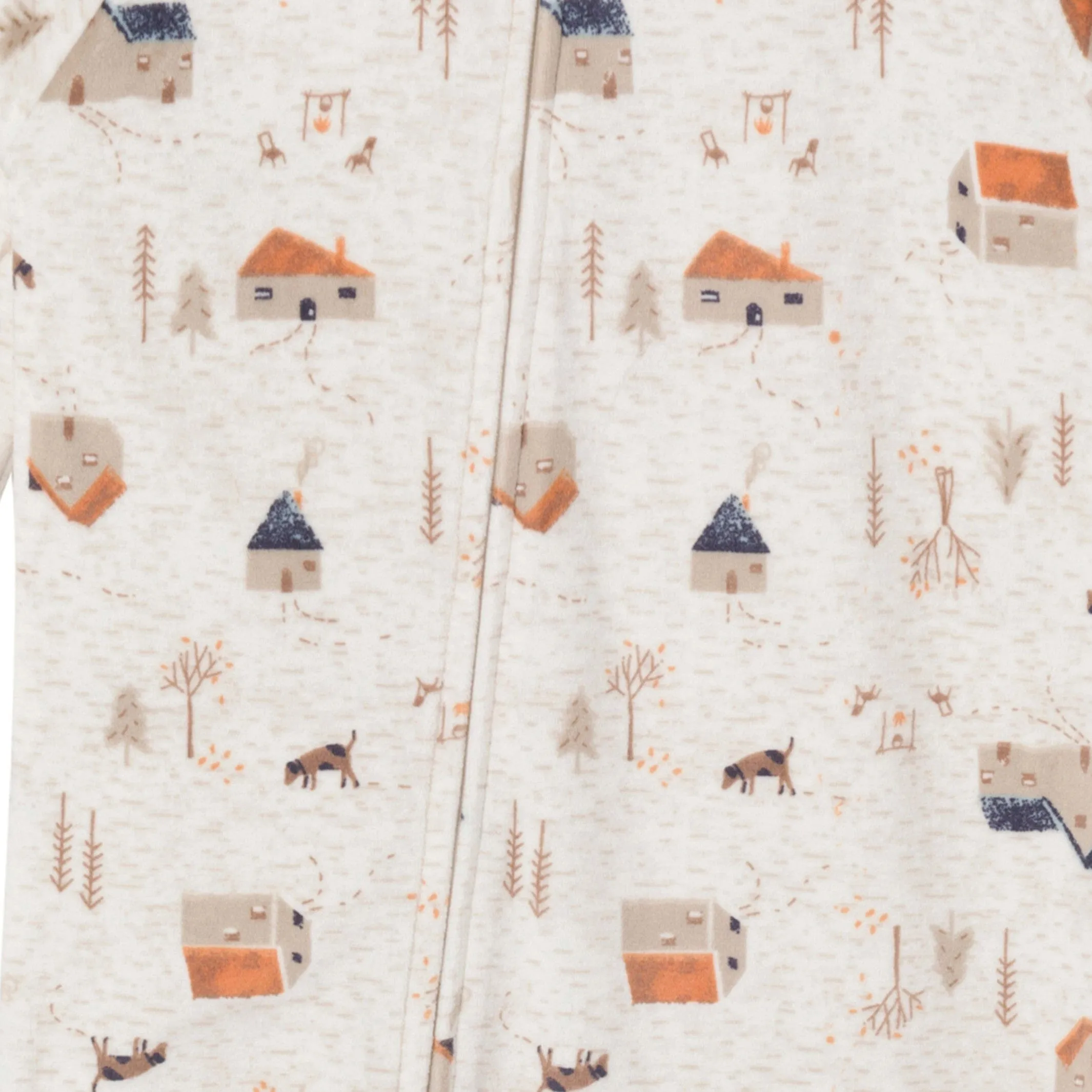 Infant and Toddler Boys Oatmeal Village Footed Fleece Pajamas