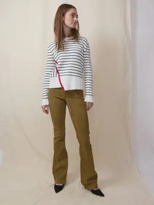 Izzy, olive stretch suede