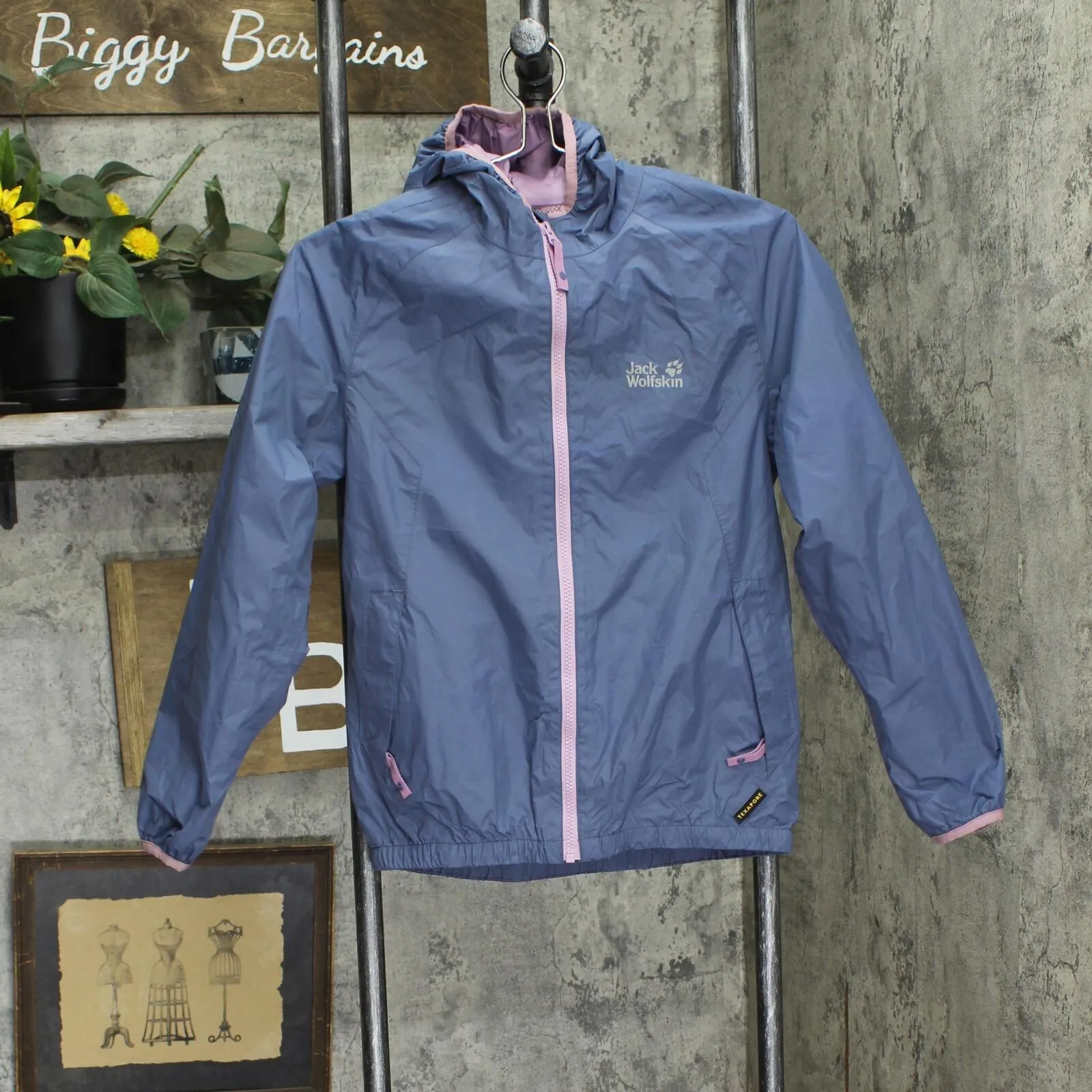 Jack Wolfskin Girls Mesh Lined Hooded Rain Jacket Blue / Purple 11-12 (EU 152)