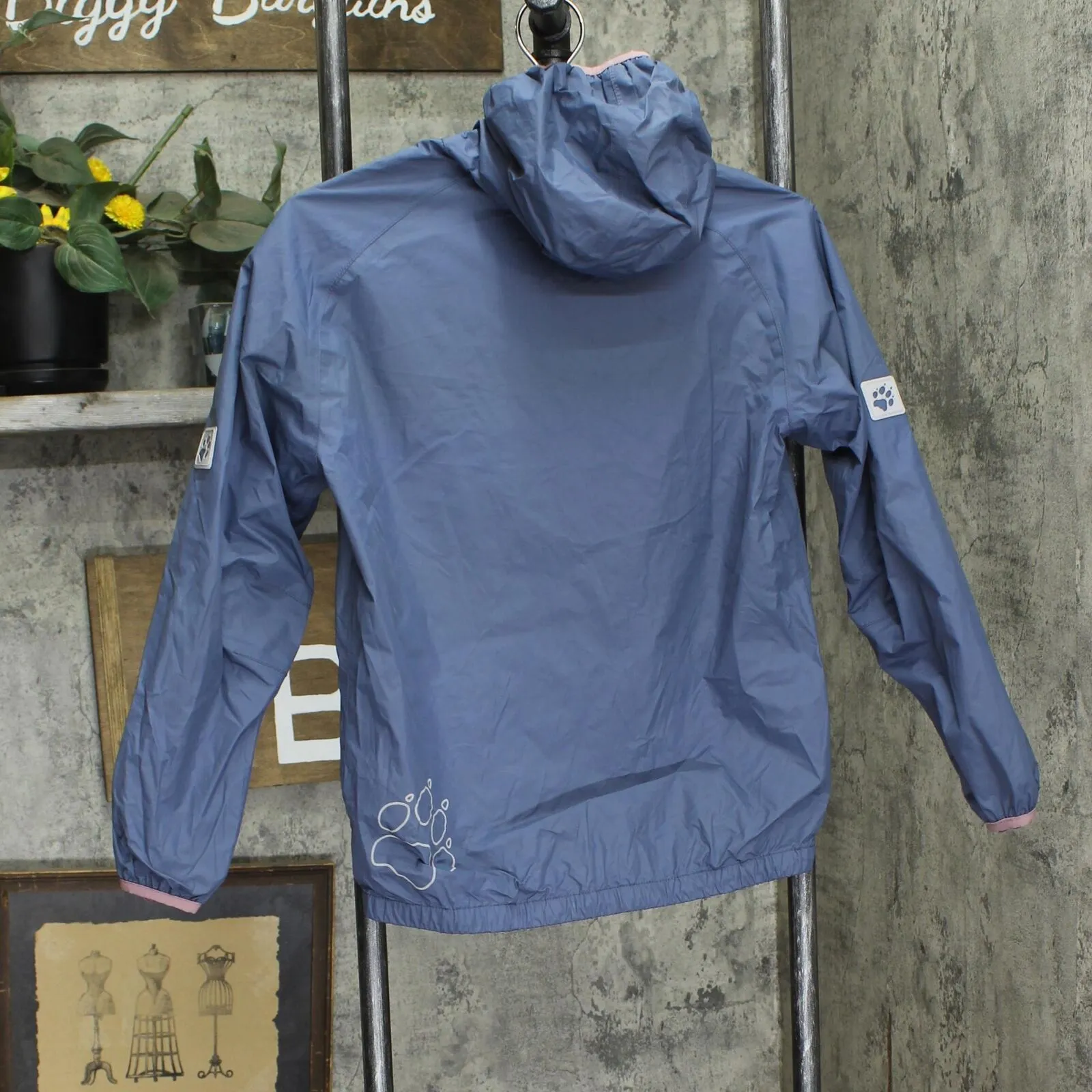 Jack Wolfskin Girls Mesh Lined Hooded Rain Jacket Blue / Purple 11-12 (EU 152)