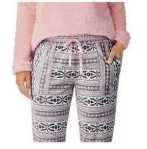 Jane and Bleecker Pajama Silky Fleece Jogger Pants Sherpa Pink Gray