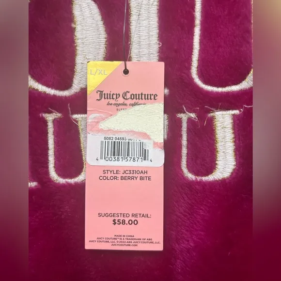 Juicy Couture Soft Robe Luxe L XL Womens Cozycore Magenta Sleepwear NEW NWT