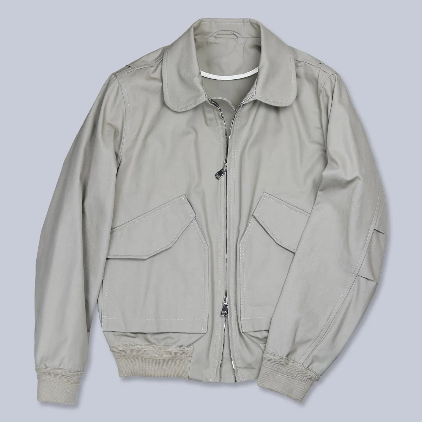 Khaki Beige Cotton Canvas Flight Jacket