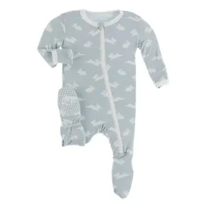 Kickee Pants Print Footie with Zipper (Pearl Blue Bunny)