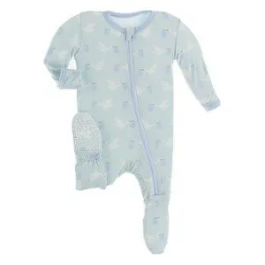 Kickee Pants Print Footie with Zipper (Spring Sky Stork)
